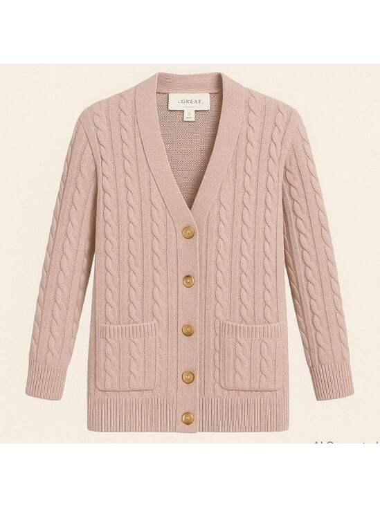 THE GREAT. Sweaters - Women's THE GREAT. Mauve Cable Knit Cardigan Size L